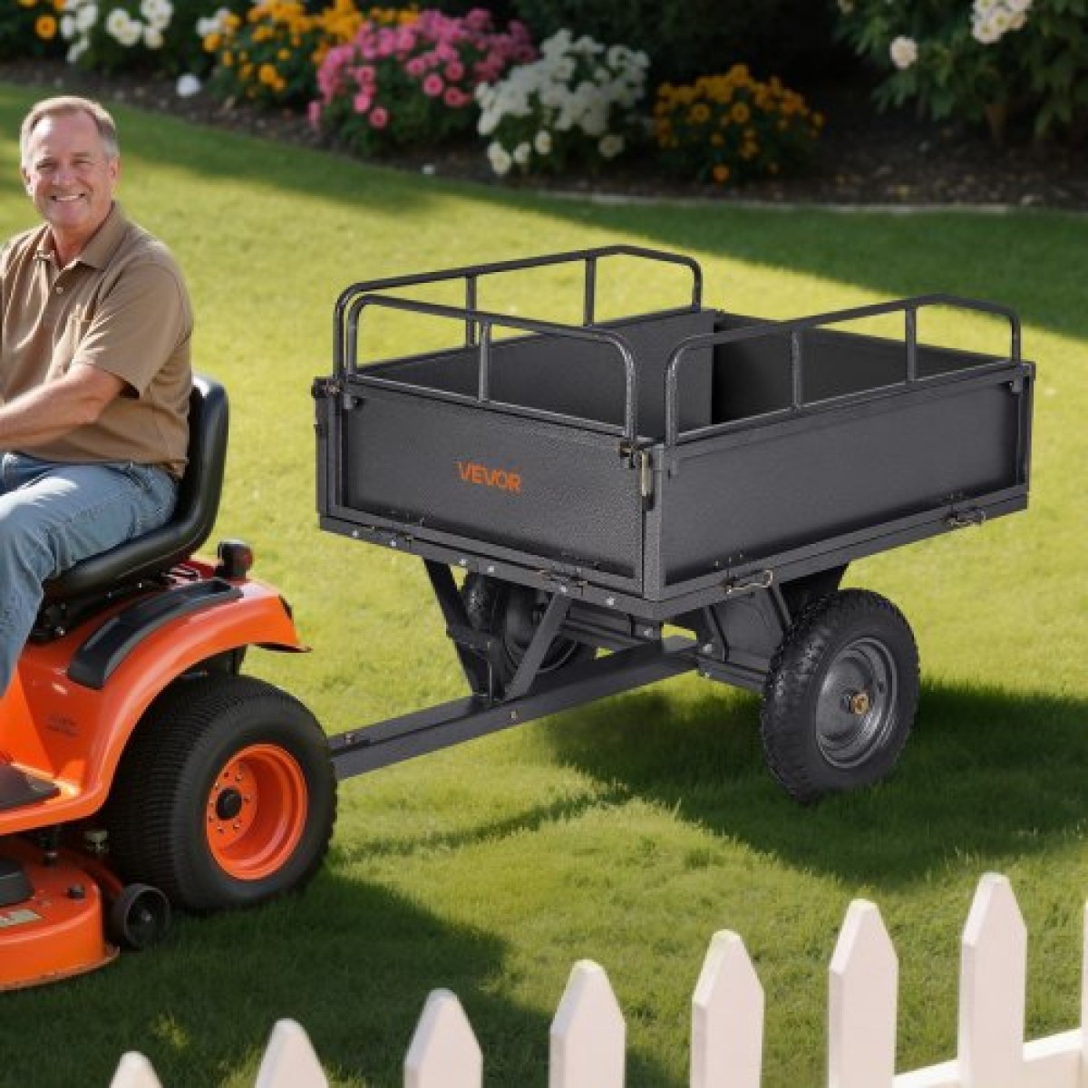 VEVOR Garden Utility Trailer, 10 Cu.Χωρητικότητα Ft & 227 kg, τρέιλερ μεταφοράς ATV UTV, ρυμούλκηση πίσω από χαλύβδινο καρότσι με ελαστικά 14", πεντάλ χειρός ή ποδιού, ρυμουλκούμενα βαρέως τύπου Yard για τρακτέρ χλοοκοπτικών