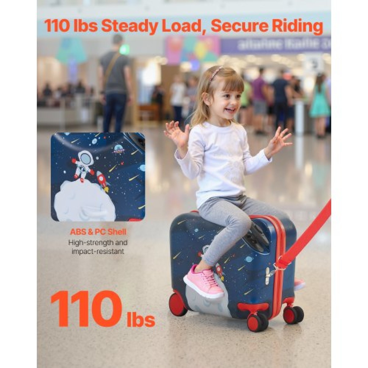 VEVOR Ride-on Baggage, χωρητικότητα 26 L, 18 ίντσες ρυμούλκηση κατά μήκος των μικρών αποσκευών μεταφορά με ρόδες, ρυθμιζόμενο ιμάντα ώμου, ελαφριά παιδική βαλίτσα ιππασίας για αγόρια και κορίτσια ηλικίας 3+, μπλε & λευκό
