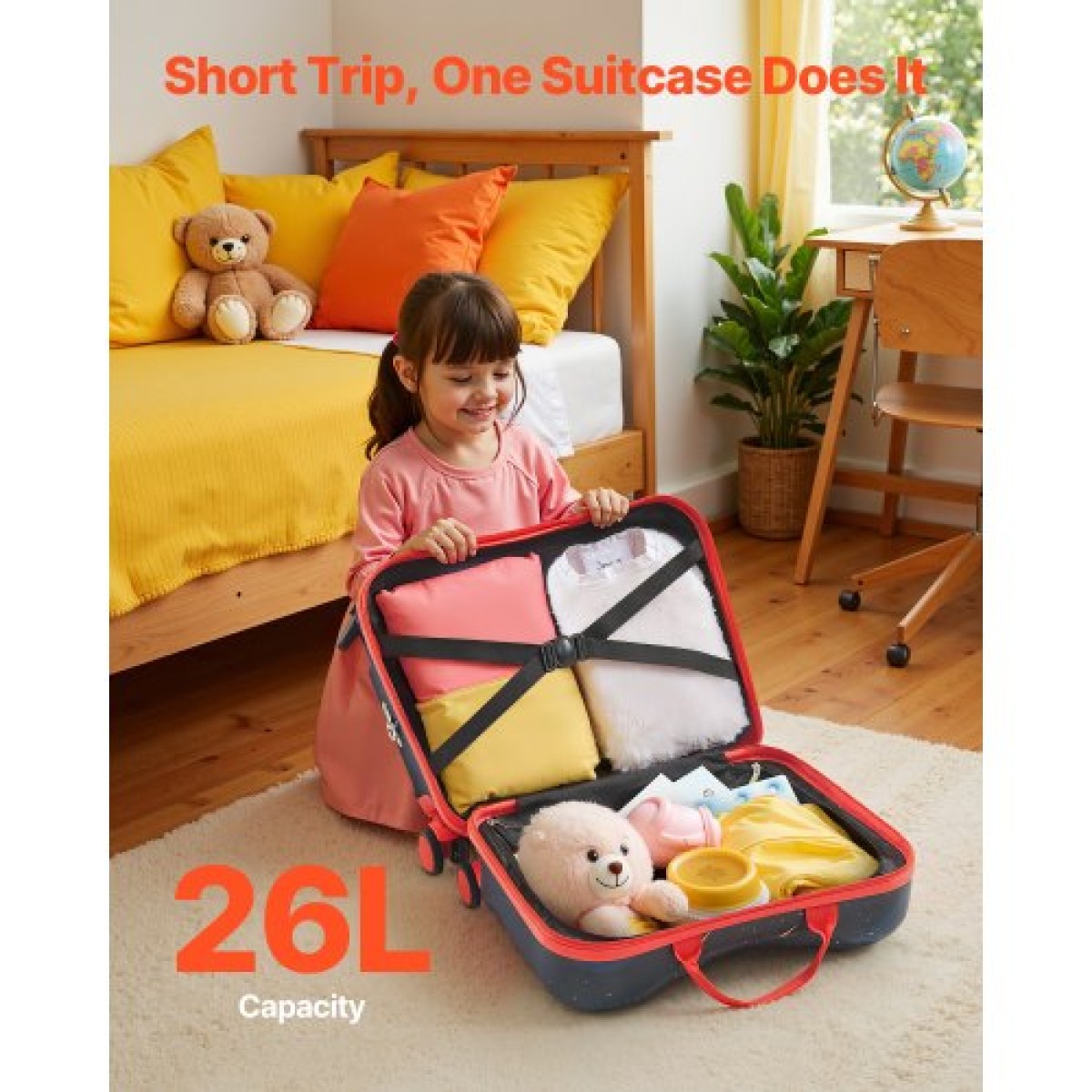 VEVOR Ride-on Baggage, χωρητικότητα 26 L, 18 ίντσες ρυμούλκηση κατά μήκος των μικρών αποσκευών μεταφορά με ρόδες, ρυθμιζόμενο ιμάντα ώμου, ελαφριά παιδική βαλίτσα ιππασίας για αγόρια και κορίτσια ηλικίας 3+, μπλε & λευκό