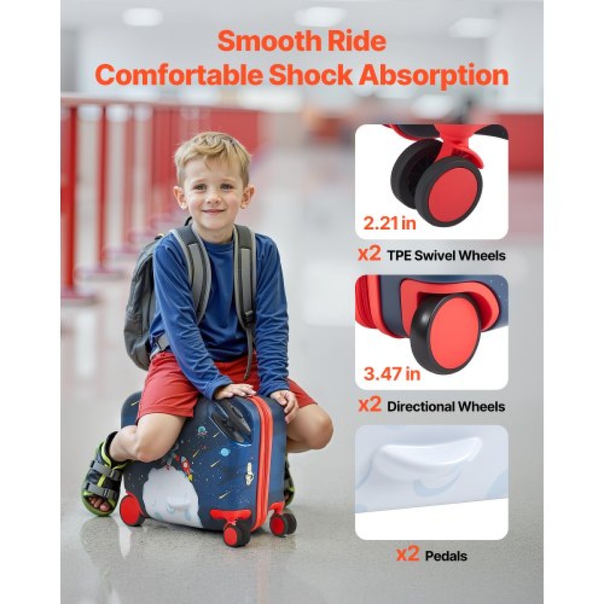VEVOR Ride-on Baggage, χωρητικότητα 26 L, 18 ίντσες ρυμούλκηση κατά μήκος των μικρών αποσκευών μεταφορά με ρόδες, ρυθμιζόμενο ιμάντα ώμου, ελαφριά παιδική βαλίτσα ιππασίας για αγόρια και κορίτσια ηλικίας 3+, μπλε & λευκό