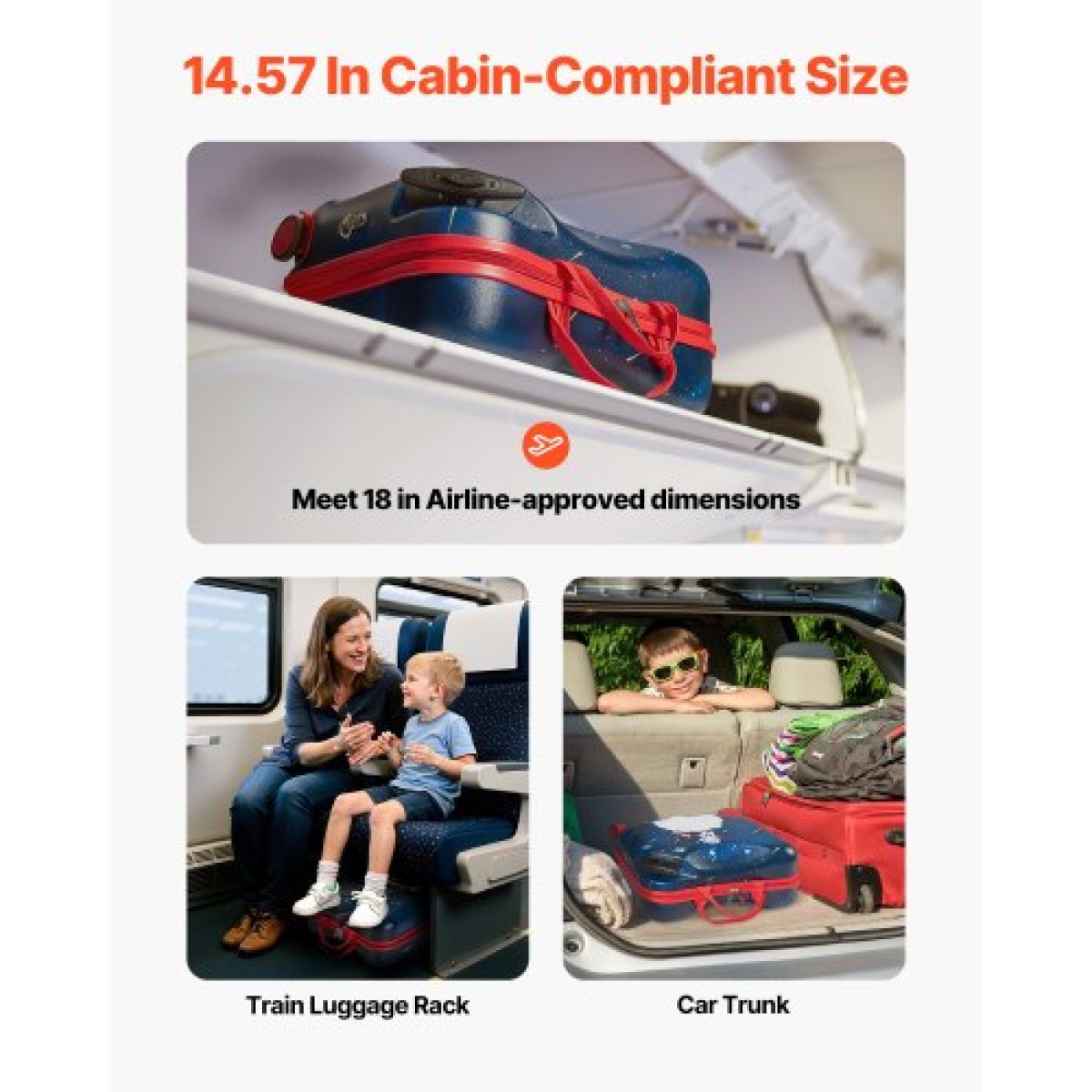 VEVOR Ride-on Baggage, χωρητικότητα 26 L, 18 ίντσες ρυμούλκηση κατά μήκος των μικρών αποσκευών μεταφορά με ρόδες, ρυθμιζόμενο ιμάντα ώμου, ελαφριά παιδική βαλίτσα ιππασίας για αγόρια και κορίτσια ηλικίας 3+, μπλε & λευκό