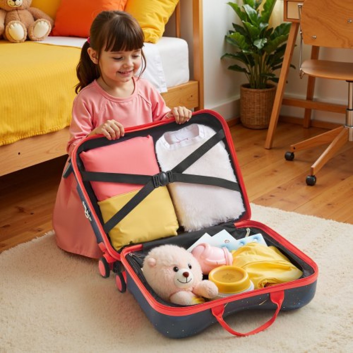 VEVOR Ride-on Baggage, χωρητικότητα 26 L, 18 ίντσες ρυμούλκηση κατά μήκος των μικρών αποσκευών μεταφορά με ρόδες, ρυθμιζόμενο ιμάντα ώμου, ελαφριά παιδική βαλίτσα ιππασίας για αγόρια και κορίτσια ηλικίας 3+, μπλε & λευκό