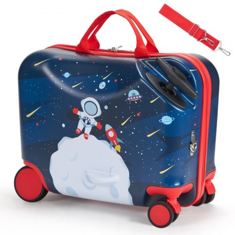 VEVOR Ride-on Baggage, χωρητικότητα 26 L, 18 ίντσες ρυμούλκηση κατά μήκος των μικρών αποσκευών μεταφορά με ρόδες, ρυθμιζόμενο ιμάντα ώμου, ελαφριά παιδική βαλίτσα ιππασίας για αγόρια και κορίτσια ηλικίας 3+, μπλε & λευκό