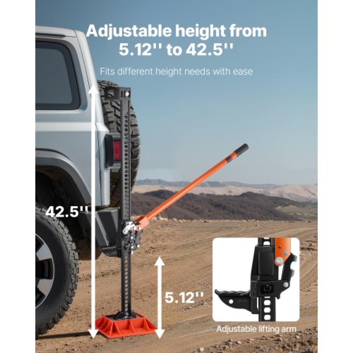 VEVOR Farm Jack with Base, 122cm Utility High Lift Farm Jack, 3,18 Ton Capacity Ratcheting Off Road Utility Jacks, Heavy-Duty Jacks Lift with 130,1-1079,5 mm Range Lifting for Tractor, Truck, SUV