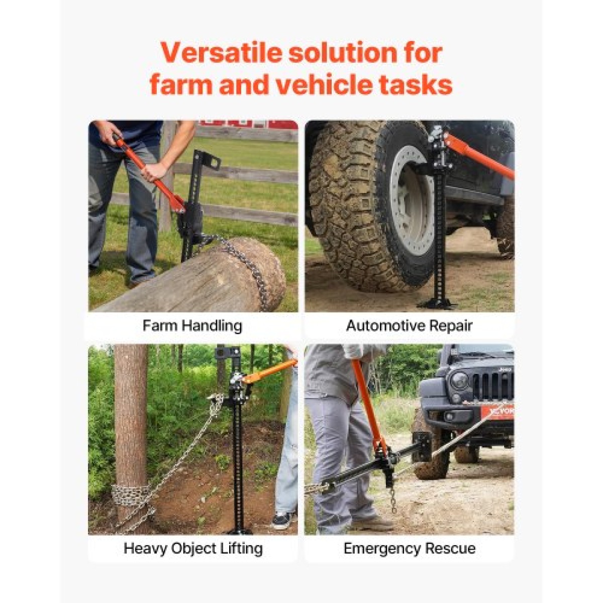 VEVOR Farm Jack with Base, 122cm Utility High Lift Farm Jack, 3,18 Ton Capacity Ratcheting Off Road Utility Jacks, Heavy-Duty Jacks Lift with 130,1-1079,5 mm Range Lifting for Tractor, Truck, SUV