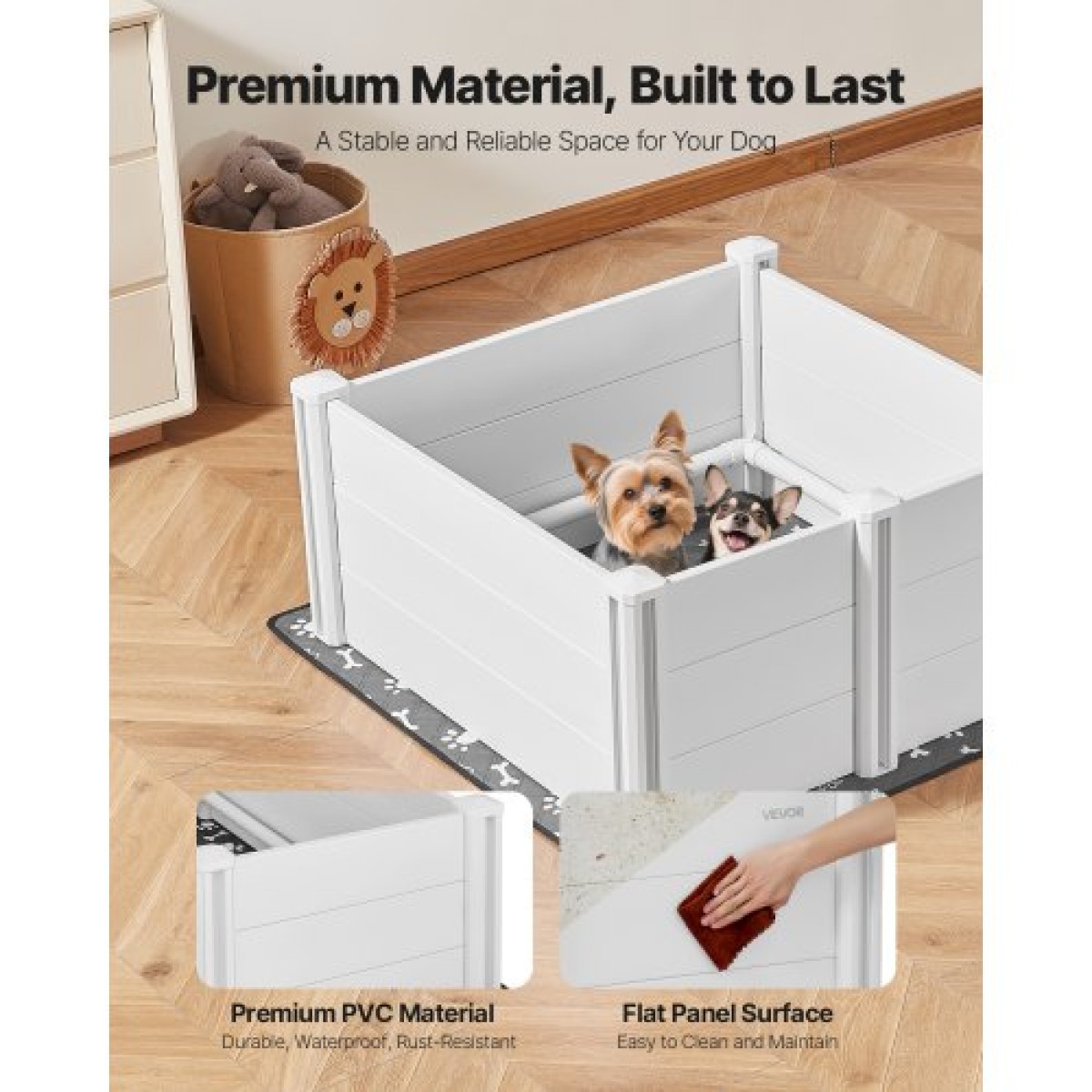 VEVOR Dogs Whelping Box, 38,6 x 38,6 x 18,1 ιντσών, πλαστικό PVC κουτάβια παρκοκρέβατο με ρυθμιζόμενη ύψος πόρτας και πλενόμενο μαξιλαράκι κατούρησης, στυλό παιχνιδιού για κουτάβια εσωτερικού χώρου κατά της παραμόρφωσης για σκύλους μέσης φυλής, Milk White