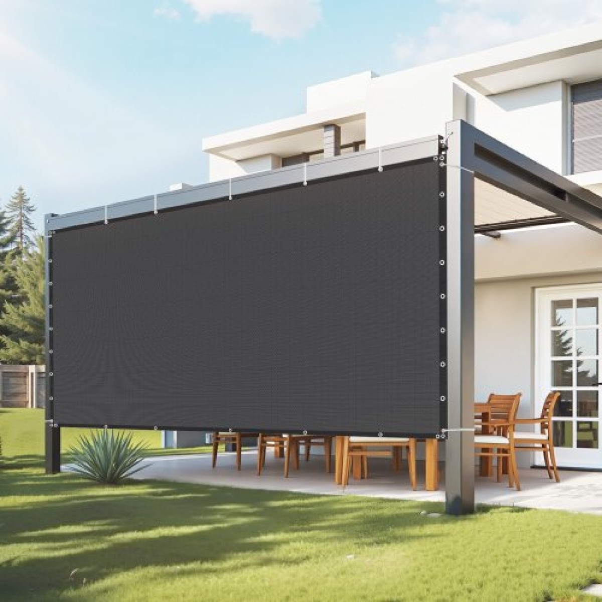 VEVOR 90% ύφασμα σκιάς, κάλυμμα σκιάς πέργκολας 8 x 12 ποδιών με δακτύλιους από ανοξείδωτο χάλυβα, οθόνη απορρήτου με κουβούκλιο σκιάστρου με υλικό HDPE 140 GSM, για εξωτερικούς χώρους, αίθριο, κήπο και αυλή (Μαύρο)