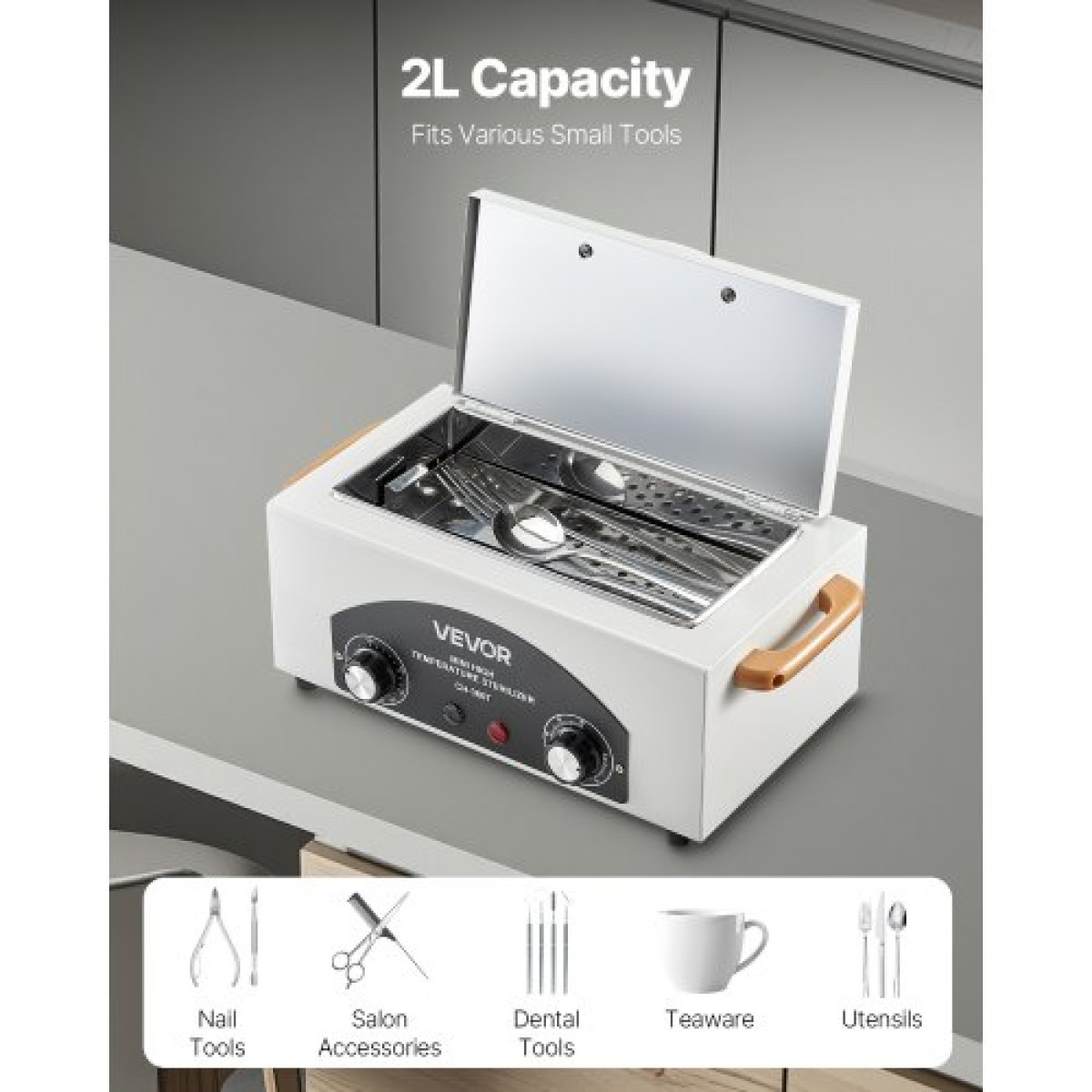 VEVOR High Temperature Autoclave Machine, 2L, 300W High Temperature Cleaner Machine Box με ρυθμιζόμενη θερμοκρασία και χρόνο, Καθαριστικό εργαλείων ντουλαπιών ξηρής θερμότητας για εργαστήρια, σπίτι, νύχια και ινστιτούτα αισθητικής