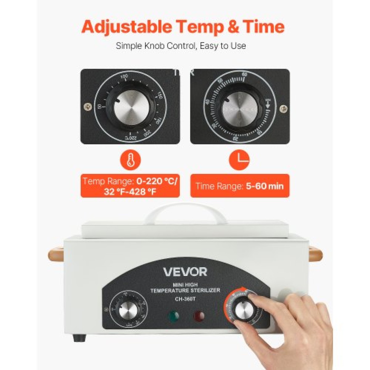 VEVOR High Temperature Autoclave Machine, 2L, 300W High Temperature Cleaner Machine Box με ρυθμιζόμενη θερμοκρασία και χρόνο, Καθαριστικό εργαλείων ντουλαπιών ξηρής θερμότητας για εργαστήρια, σπίτι, νύχια και ινστιτούτα αισθητικής