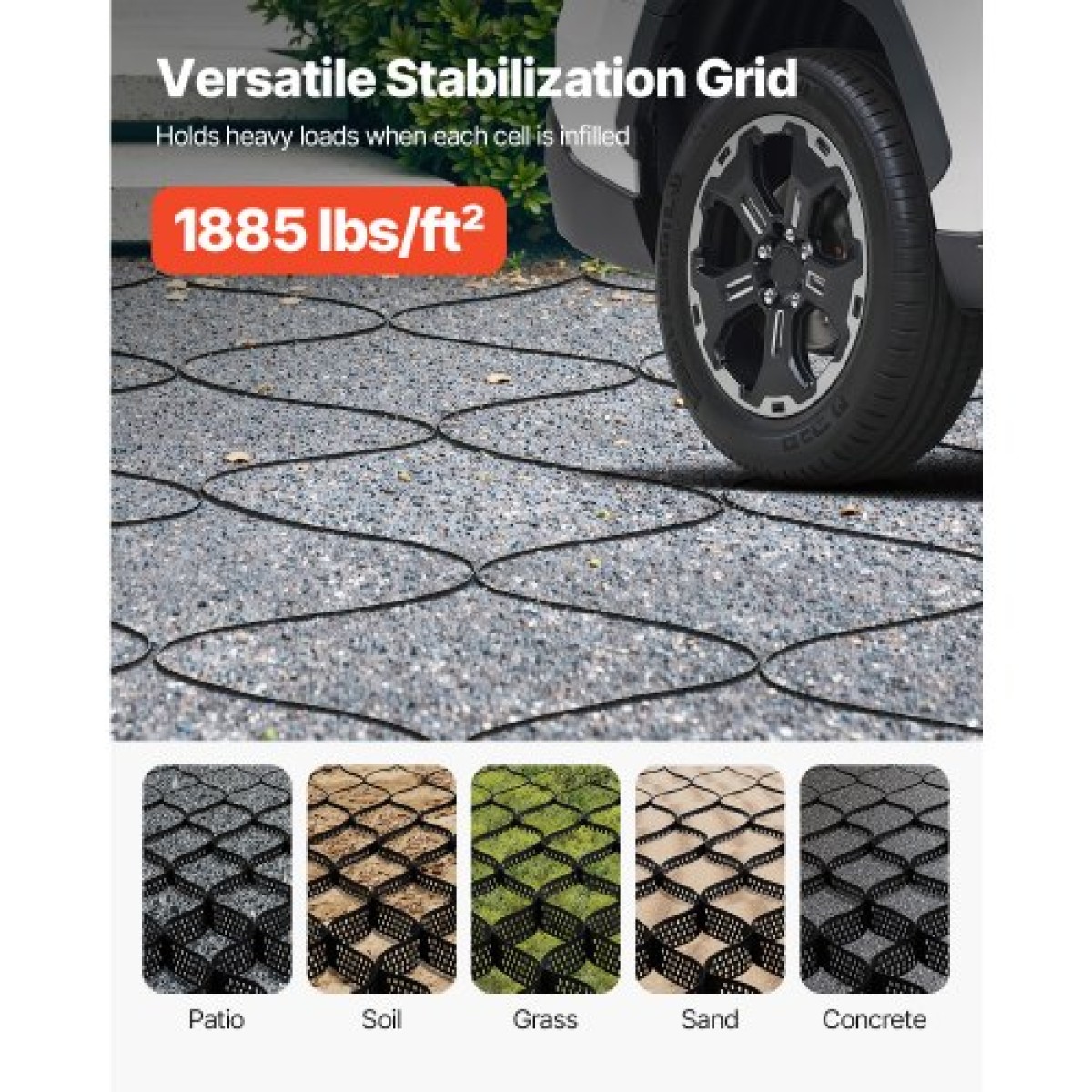 VEVOR Gravel Grid, 3 Inch Depth, 17,06 x 8,86 FT / 5200 x 2700 mm, 1880 LBS Per Sq ft Grass Ground Retainer, Permeable Geo Grids Driveway Stabilization, for Garden, Patio, Walkway, RV Parking Slopes