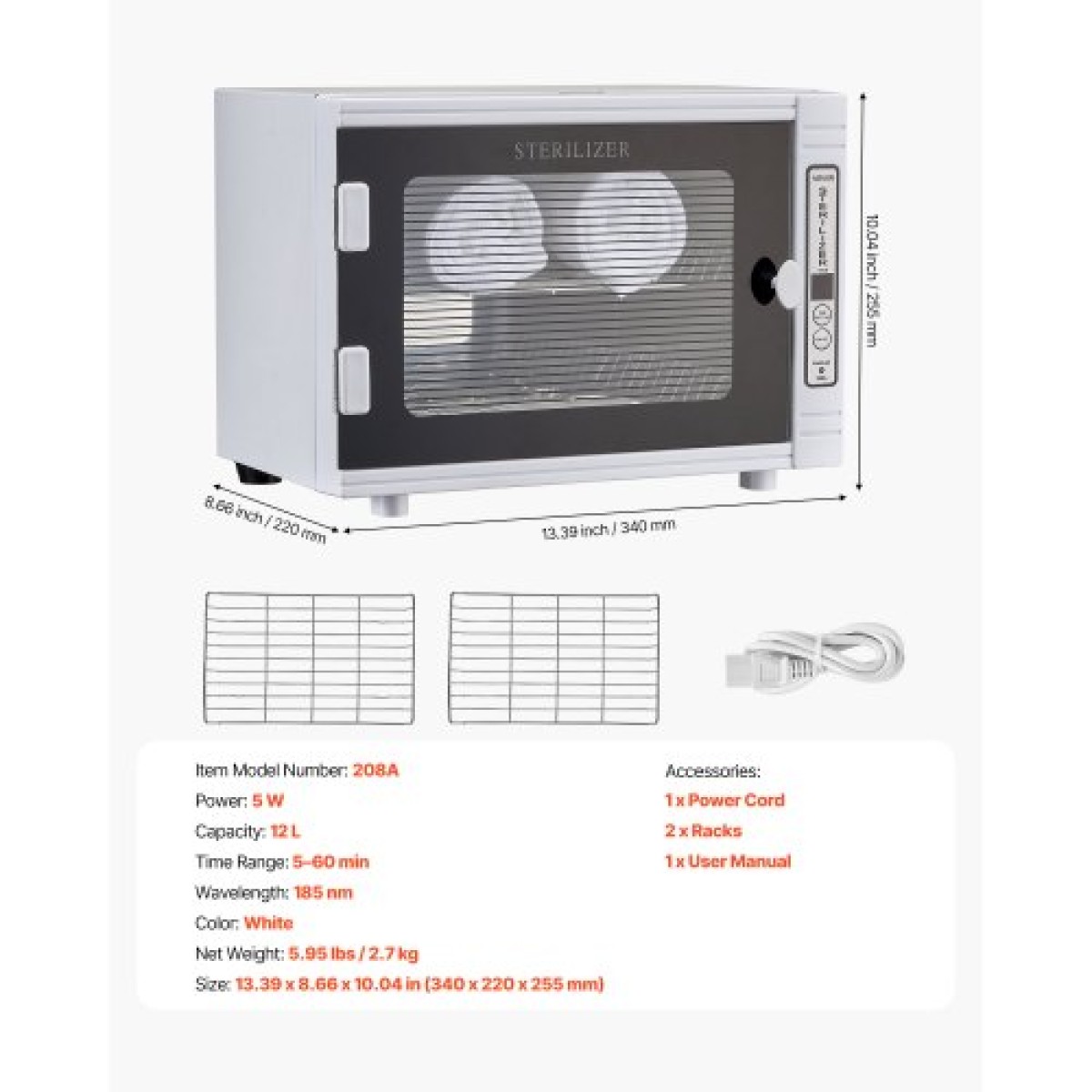 Μηχάνημα καθαρισμού εργαλείων νυχιών VEVOR, 12L Μεγάλης χωρητικότητας, Κουτί καθαρισμού ντουλαπιών εργαλείων με ρύθμιση χρονοδιακόπτη, σκληρυμένη γυάλινη πόρτα, μήκος κύματος 185nm, για εργαστήρια, σπίτι, ινστιτούτα νυχιών, κομμωτήρια, ινστιτούτα αισθητικ