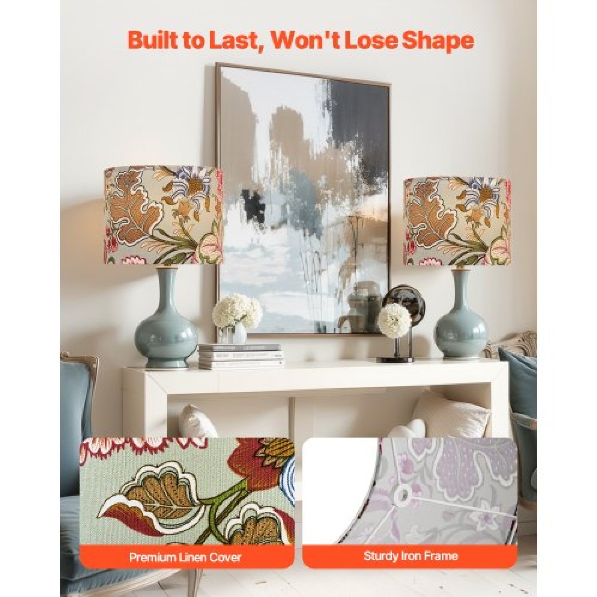 VEVOR Drum Lamp Shade 2 Set, 13 in Top x 13 in Bottom x 10 in High, Medium Drum Len αμπαζούρ, Ανταλλακτικό φωτιστικό για επιτραπέζια φωτιστικά Φωτιστικά δαπέδου Κρεμαστά φώτα, Απαιτείται εύκολη συναρμολόγηση (Σκούρο λουλουδάτο)