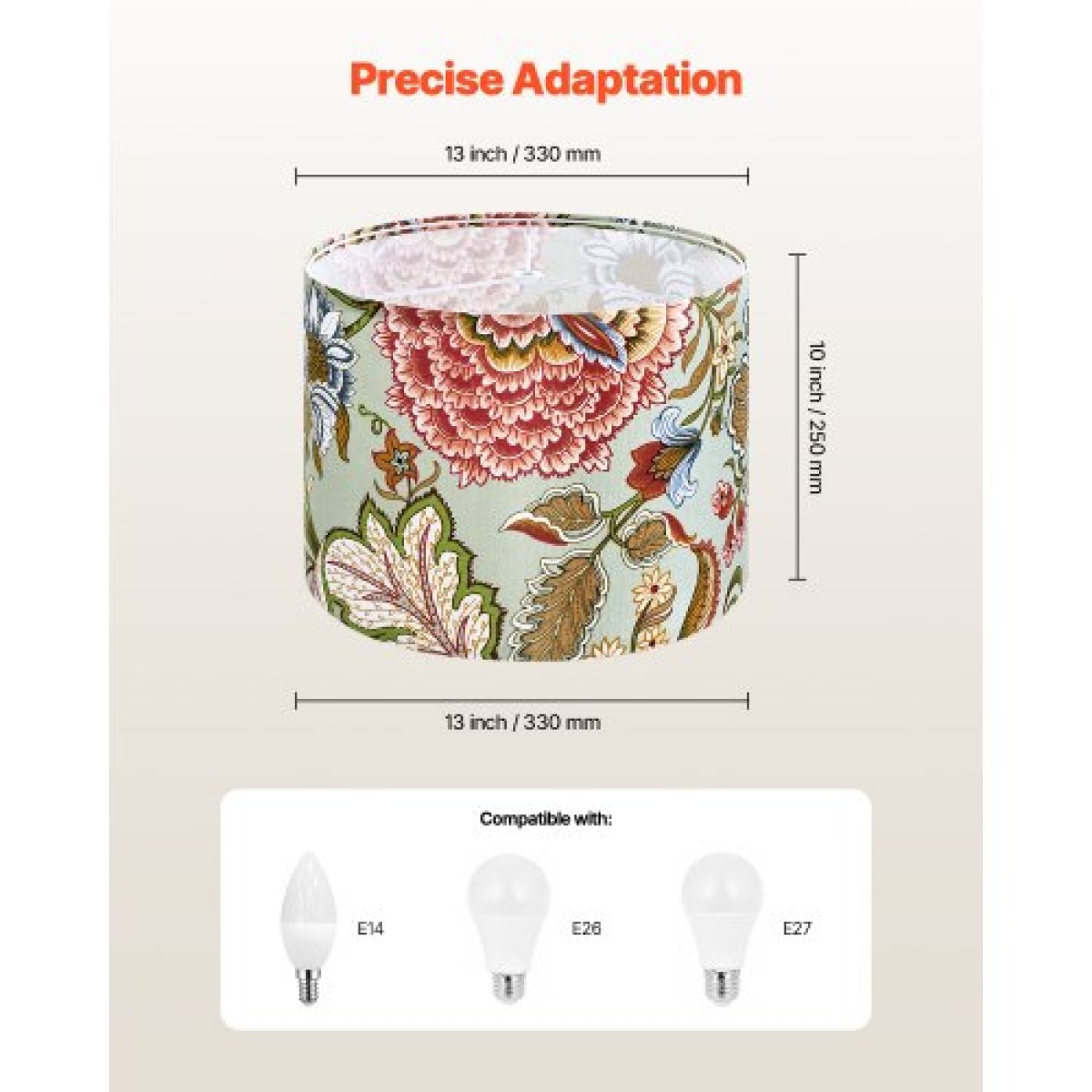 VEVOR Drum Lamp Shade 2 Set, 13 in Top x 13 in Bottom x 10 in High, Medium Drum Len αμπαζούρ, Ανταλλακτικό φωτιστικό για επιτραπέζια φωτιστικά Φωτιστικά δαπέδου Κρεμαστά φώτα, Απαιτείται εύκολη συναρμολόγηση (Σκούρο λουλουδάτο)
