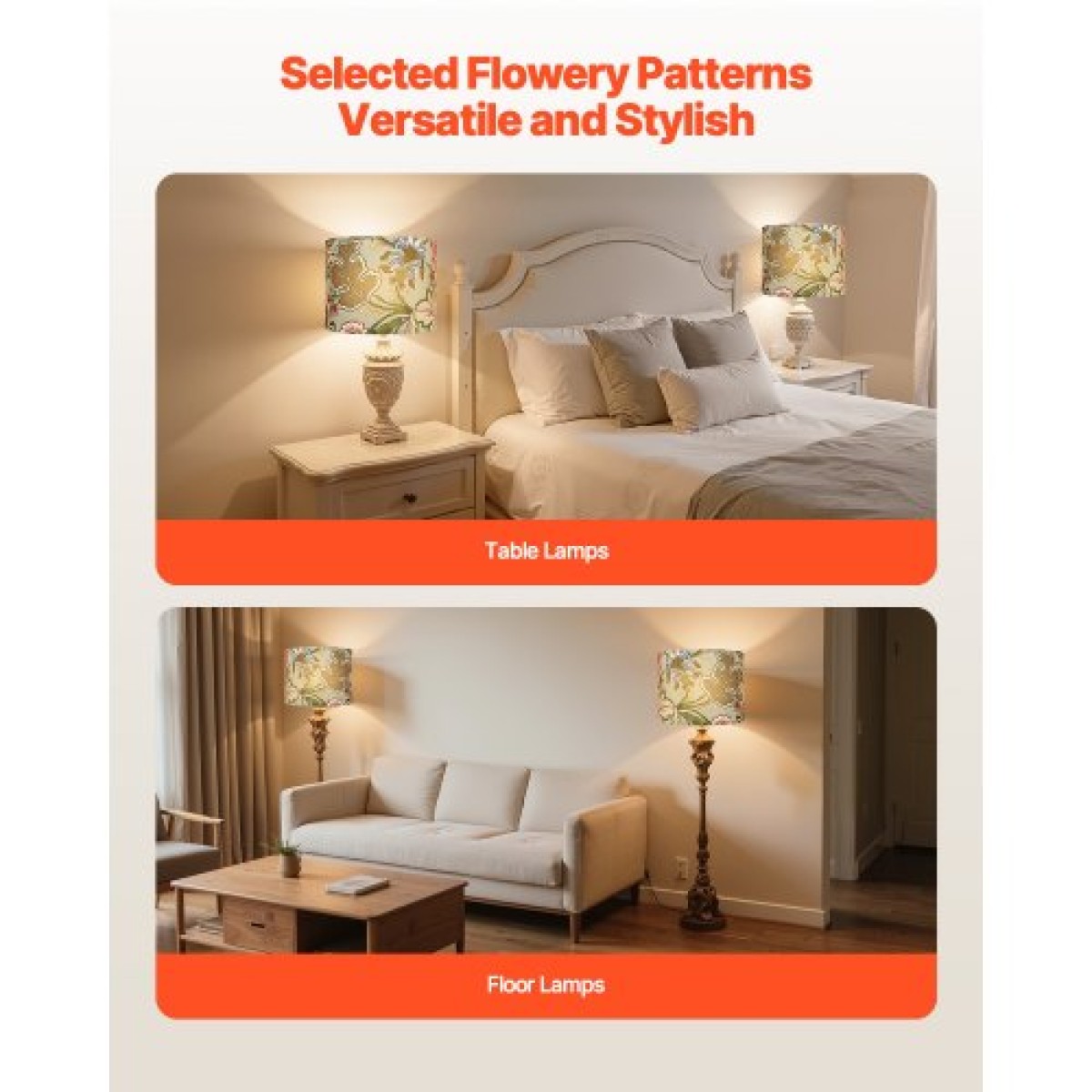 VEVOR Drum Lamp Shade 2 Set, 13 in Top x 13 in Bottom x 10 in High, Medium Drum Len αμπαζούρ, Ανταλλακτικό φωτιστικό για επιτραπέζια φωτιστικά Φωτιστικά δαπέδου Κρεμαστά φώτα, Απαιτείται εύκολη συναρμολόγηση (Σκούρο λουλουδάτο)