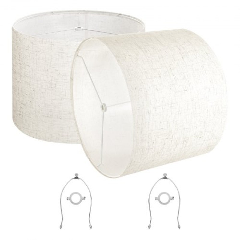 VEVOR Drum Lamp Shade 2 Set, 16 in Top x 16 in Bottom x 12 in High, Large Lampshade with Harp, Ανταλλακτικό φωτιστικό για επιτραπέζια φωτιστικά Φωτιστικά δαπέδου Κρεμαστά φώτα, Απαιτείται εύκολη συναρμολόγηση (ελαφρύ λινό)