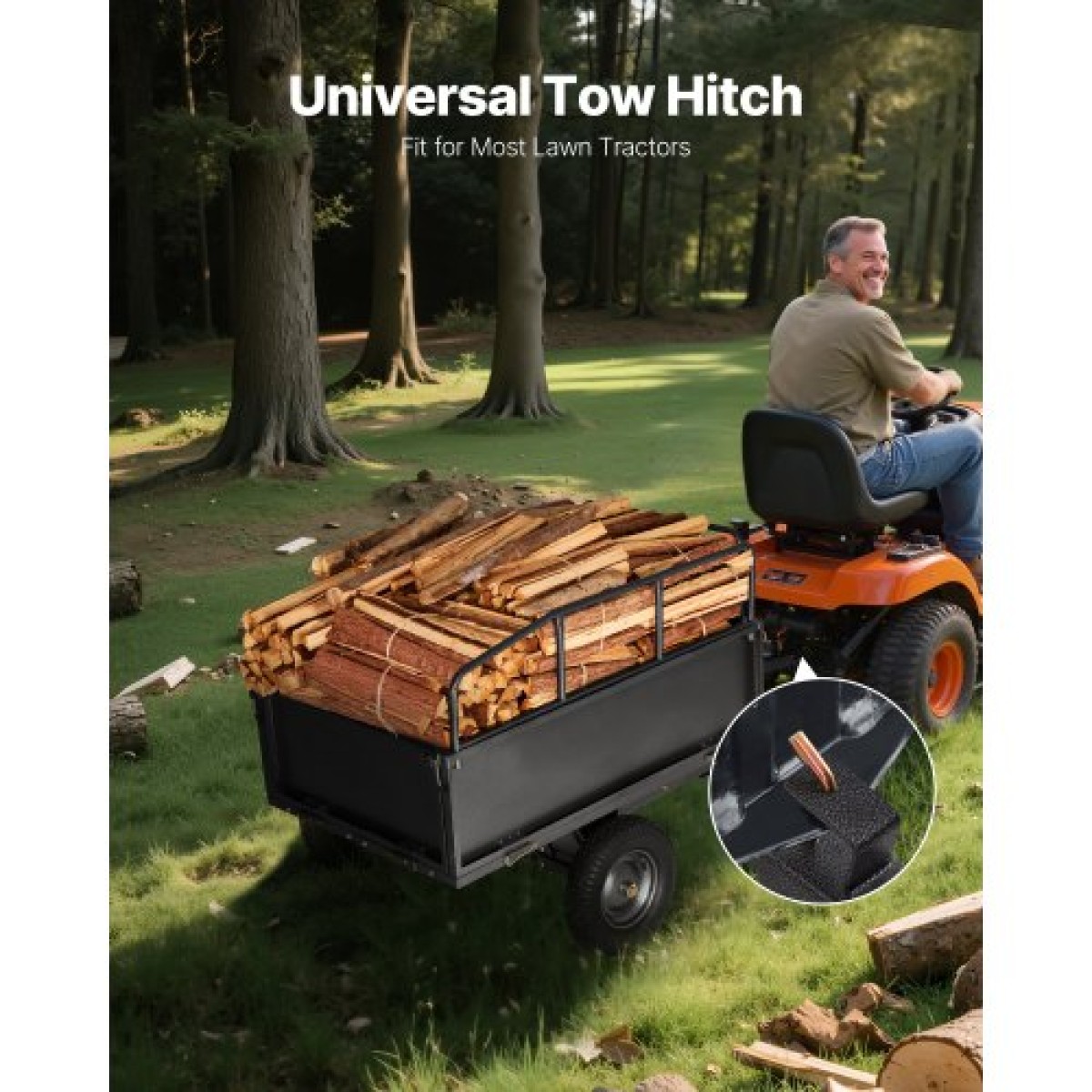 VEVOR Garden Utility Trailer, 17 Cu.Χωρητικότητα Ft & 272 kg, τρέιλερ μεταφοράς ATV UTV, Ρυμούλκηση πίσω από χαλύβδινο καρότσι με ελαστικά 16", πεντάλ χειρός ή ποδιού, ρυμουλκούμενα βαρέως τύπου Yard για τρακτέρ χλοοκοπτικών