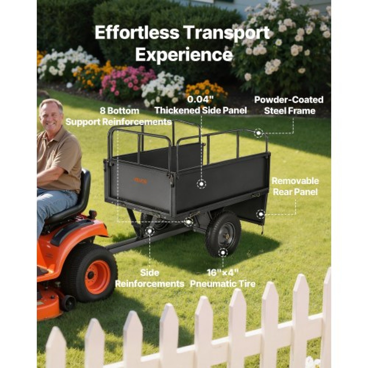 VEVOR Garden Utility Trailer, 17 Cu.Χωρητικότητα Ft & 272 kg, τρέιλερ μεταφοράς ATV UTV, Ρυμούλκηση πίσω από χαλύβδινο καρότσι με ελαστικά 16", πεντάλ χειρός ή ποδιού, ρυμουλκούμενα βαρέως τύπου Yard για τρακτέρ χλοοκοπτικών