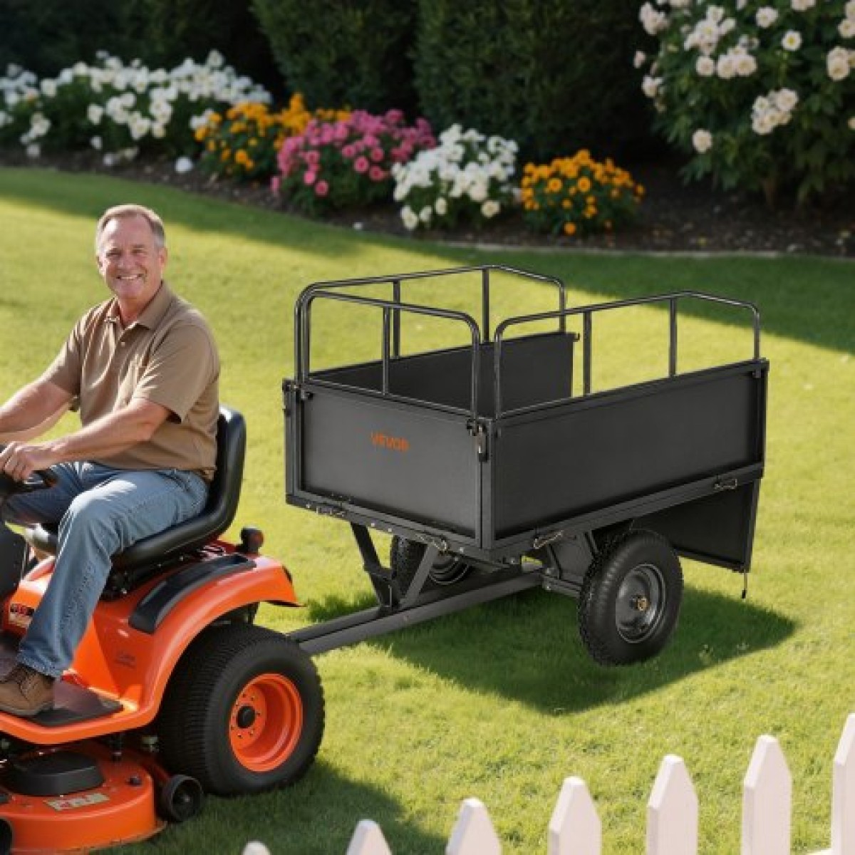 VEVOR Garden Utility Trailer, 17 Cu.Χωρητικότητα Ft & 272 kg, τρέιλερ μεταφοράς ATV UTV, Ρυμούλκηση πίσω από χαλύβδινο καρότσι με ελαστικά 16", πεντάλ χειρός ή ποδιού, ρυμουλκούμενα βαρέως τύπου Yard για τρακτέρ χλοοκοπτικών