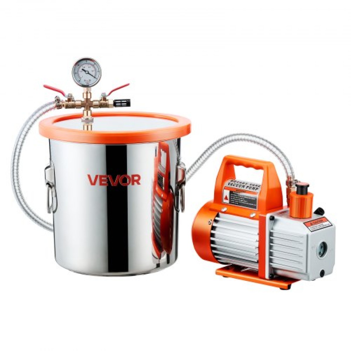 VEVOR 11,36 L Θάλαμος κενού με αντλία, 110 L/min, ανοξείδωτος χάλυβας, κιτ θαλάμου απαέρωσης, αντλία κενού μονού σταδίου, καπάκι από σκληρυμένο γυαλί, σωλήνας 1,5 m, λάδι, για σταθεροποίηση ρητίνης σιλικόνης απαερίωσης ξύλου