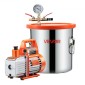 VEVOR 11,36 L Θάλαμος κενού με αντλία, 110 L/min, ανοξείδωτος χάλυβας, κιτ θαλάμου απαέρωσης, αντλία κενού μονού σταδίου, καπάκι από σκληρυμένο γυαλί, σωλήνας 1,5 m, λάδι, για σταθεροποίηση ρητίνης σιλικόνης απαερίωσης ξύλου