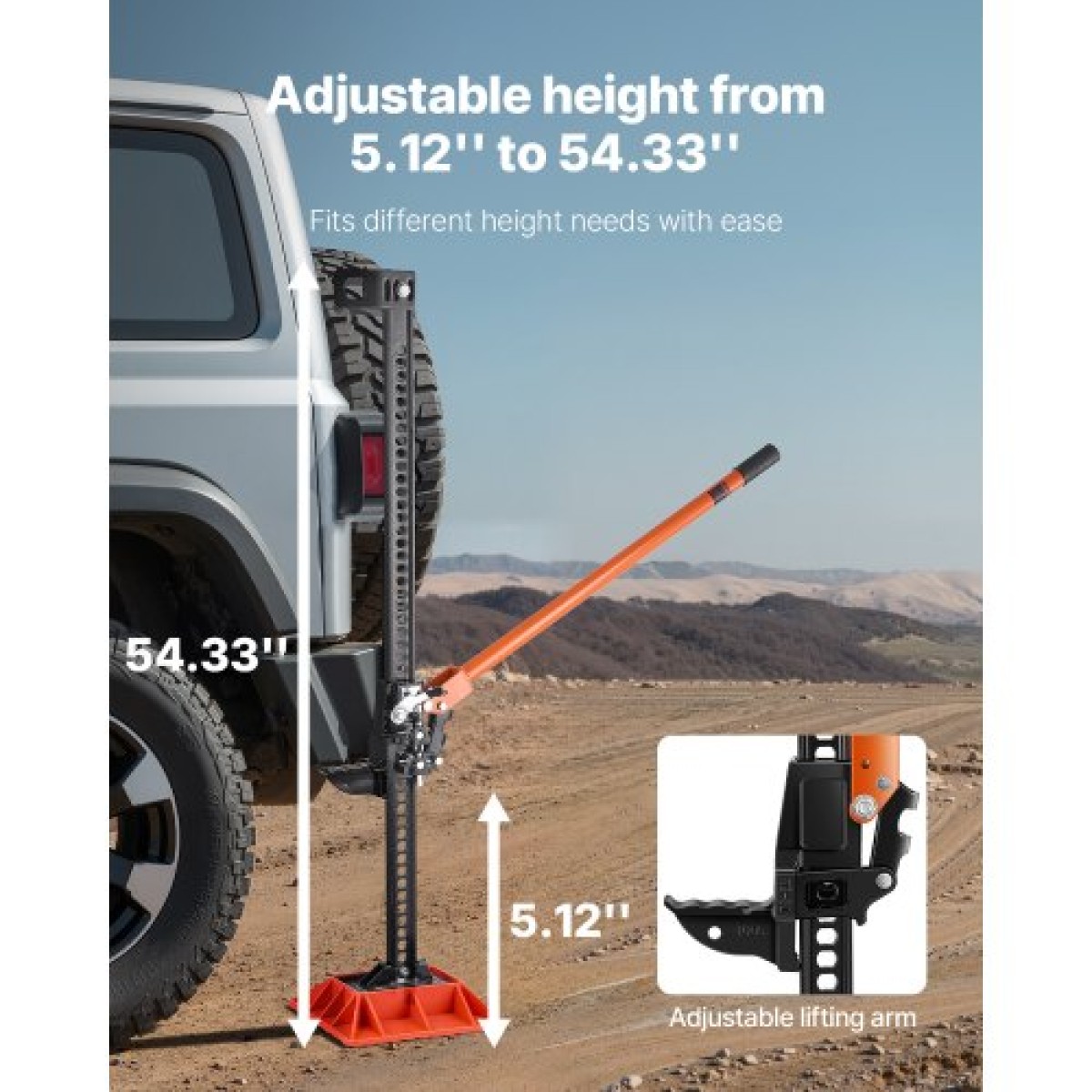 VEVOR Farm Jack with Base, 152,5 cm Utility High Lift Farm Jack, 3,18 Ton Capacity Ratcheting Off Road Utility Jacks, Heavy-Duty Lift Jacks με εύρος ανύψωσης 130,1-1380 mm για τρακτέρ, φορτηγό, SUV