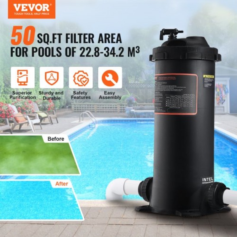 VEVOR Pool Cartridge Filter In/Above Ground Swimming Pool Filtration 4.6 Sq.m