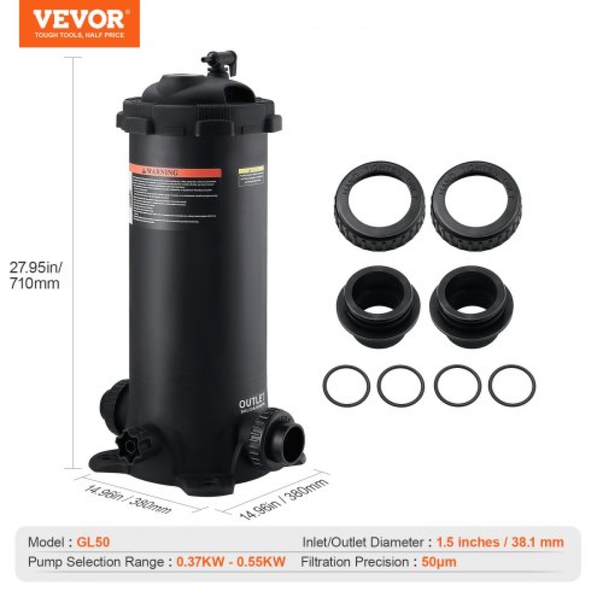 Φίλτρο πισίνας VEVOR Cartridge, 4,6 τ.μ. φίλτρο εσωτερικού χώρου φίλτρου πισίνας, σύστημα φίλτρου πάνω από το έδαφος πισίνας με φίλτρο αναβάθμισης & στεγανό περίβλημα, για υδρομασάζ, σπα, φουσκωτή πισίνα