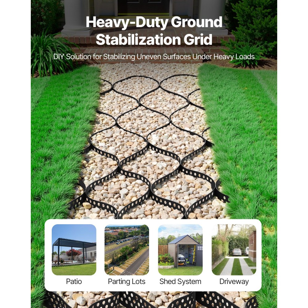 VEVOR Gravel Grid, 2 inch Depth, 32,81 x 9,84 FT / 10000 x 3000 mm, 1880 LBS Per Sq ft Grass Ground Retainer, Permeable Geo Grids Driveway Stabilization, for Garden, Patio, Walkway, RV Parking Slopes