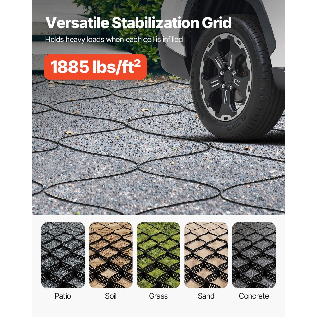 VEVOR Gravel Grid, 2 inch Depth, 32,81 x 9,84 FT / 10000 x 3000 mm, 1880 LBS Per Sq ft Grass Ground Retainer, Permeable Geo Grids Driveway Stabilization, for Garden, Patio, Walkway, RV Parking Slopes