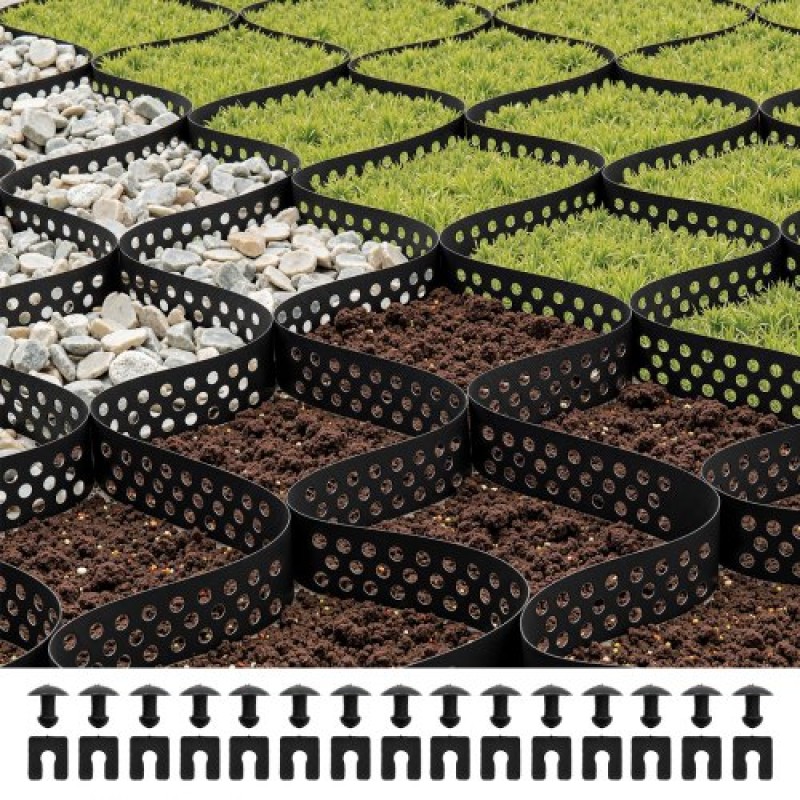 VEVOR Gravel Grid, 2 inch Depth, 32,81 x 9,84 FT / 10000 x 3000 mm, 1880 LBS Per Sq ft Grass Ground Retainer, Permeable Geo Grids Driveway Stabilization, for Garden, Patio, Walkway, RV Parking Slopes