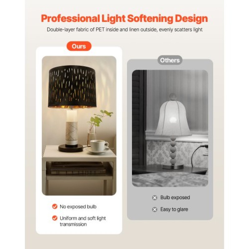 VEVOR Drum Lamp Shade 2 Set, 13 in Top x 13 in Bottom x 10 in High, Medium Drum Lampshade with Harp, Ανταλλακτικό φωτιστικό για επιτραπέζια φωτιστικά Φωτιστικά δαπέδου Κρεμαστά φώτα, Μαύρο κούφιο σχέδιο