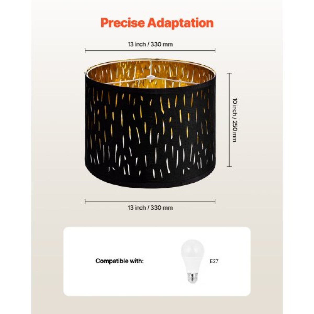 VEVOR Drum Lamp Shade 2 Set, 13 in Top x 13 in Bottom x 10 in High, Medium Drum Lampshade with Harp, Ανταλλακτικό φωτιστικό για επιτραπέζια φωτιστικά Φωτιστικά δαπέδου Κρεμαστά φώτα, Μαύρο κούφιο σχέδιο