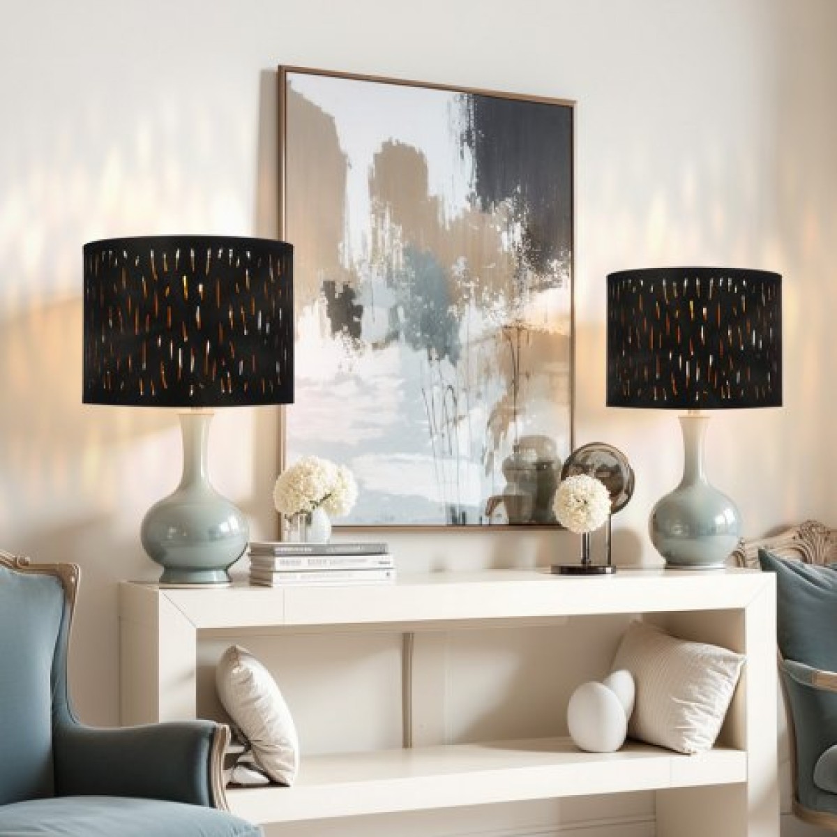 VEVOR Drum Lamp Shade 2 Set, 13 in Top x 13 in Bottom x 10 in High, Medium Drum Lampshade with Harp, Ανταλλακτικό φωτιστικό για επιτραπέζια φωτιστικά Φωτιστικά δαπέδου Κρεμαστά φώτα, Μαύρο κούφιο σχέδιο
