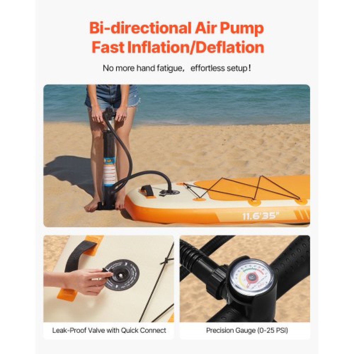 Φουσκωτό SUP Paddle Board VEVOR, 3,53m x 89cm x 15cm πλάτος Ultra-light SUP Paddle, Όλα τα αξεσουάρ περιλαμβάνονται, Αντλία, κουπί, πτερύγιο, σακίδιο πλάτης, λουρί αστραγάλου, λουρί, αντιολισθητικό κατάστρωμα για νέους, ενήλικες