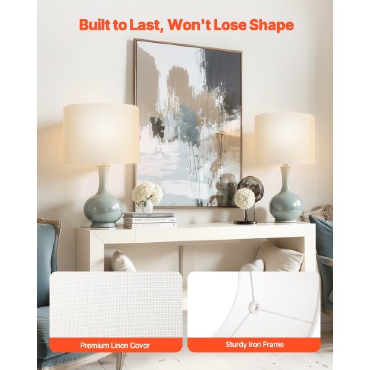 VEVOR Drum Lamp Shade 2 Set, 13 in Top x 13 in Bottom x 10 in High, Medium Drum Len αμπαζούρ, Ανταλλακτικό φωτιστικό για επιτραπέζια φωτιστικά Φωτιστικά δαπέδου Κρεμαστά φώτα, Απαιτείται εύκολη συναρμολόγηση (εκρού)