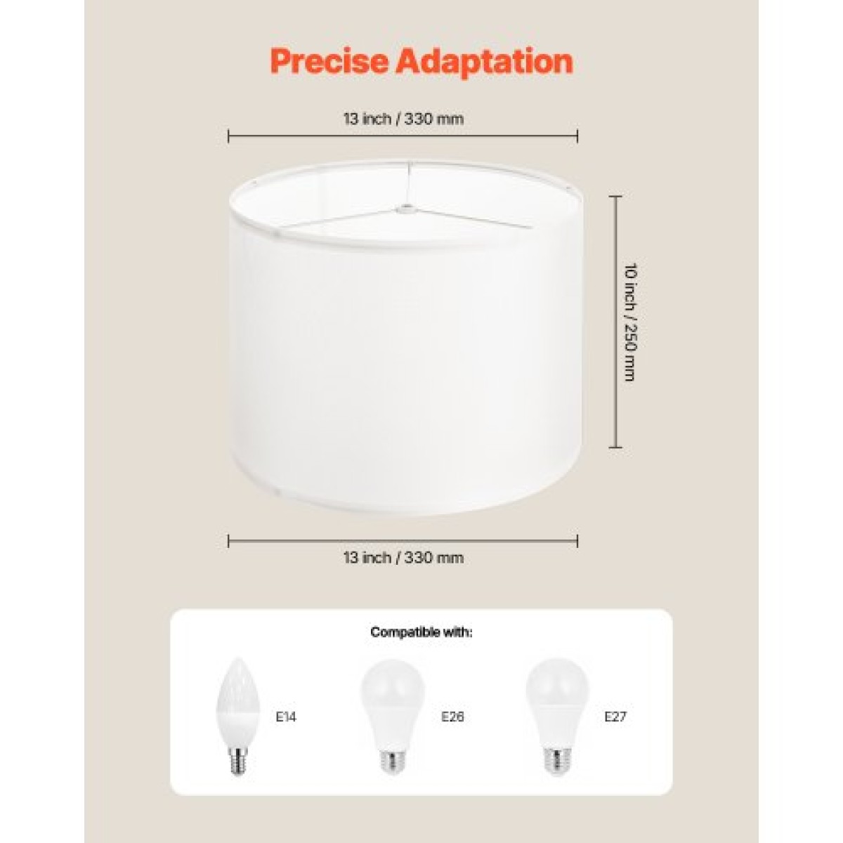 VEVOR Drum Lamp Shade 2 Set, 13 in Top x 13 in Bottom x 10 in High, Medium Drum Len αμπαζούρ, Ανταλλακτικό φωτιστικό για επιτραπέζια φωτιστικά Φωτιστικά δαπέδου Κρεμαστά φώτα, Απαιτείται εύκολη συναρμολόγηση (εκρού)