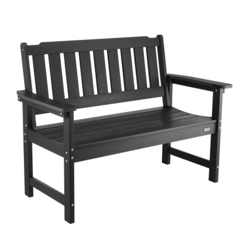 VEVOR Εξωτερικός πάγκος, 128 cm, 363 kg Χωρητικότητα Βάρος για 2-3 άτομα, Αδιάβροχο Πλαστικό πλαίσιο με πλάτη και φαρδιά μπράτσα, Εξωτερικός πάγκος για Αίθριο, Κήπος, Πάρκο, Αυλή, Μπροστινή Βεράντα, Μαύρο