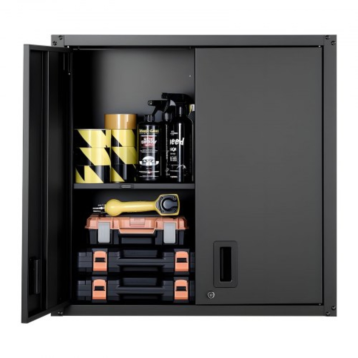Μεταλλικό Ντουλάπι τοίχου VEVOR, 76,2W x 31D x 76,2H cm, Ατσάλινη πλωτή κρεμαστή ντουλάπα αποθήκευσης με πόρτες κλειδώματος και ρυθμιζόμενο ράφι για γκαράζ, υπόγειο, κουζίνα, απαιτείται συναρμολόγηση αποθήκης, μαύρο
