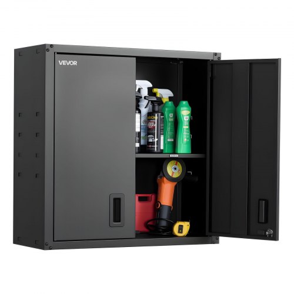 Μεταλλικό Ντουλάπι τοίχου VEVOR, 76,2W x 31D x 76,2H cm, Ατσάλινη πλωτή κρεμαστή ντουλάπα αποθήκευσης με πόρτες κλειδώματος και ρυθμιζόμενο ράφι για γκαράζ, υπόγειο, κουζίνα, απαιτείται συναρμολόγηση αποθήκης, μαύρο