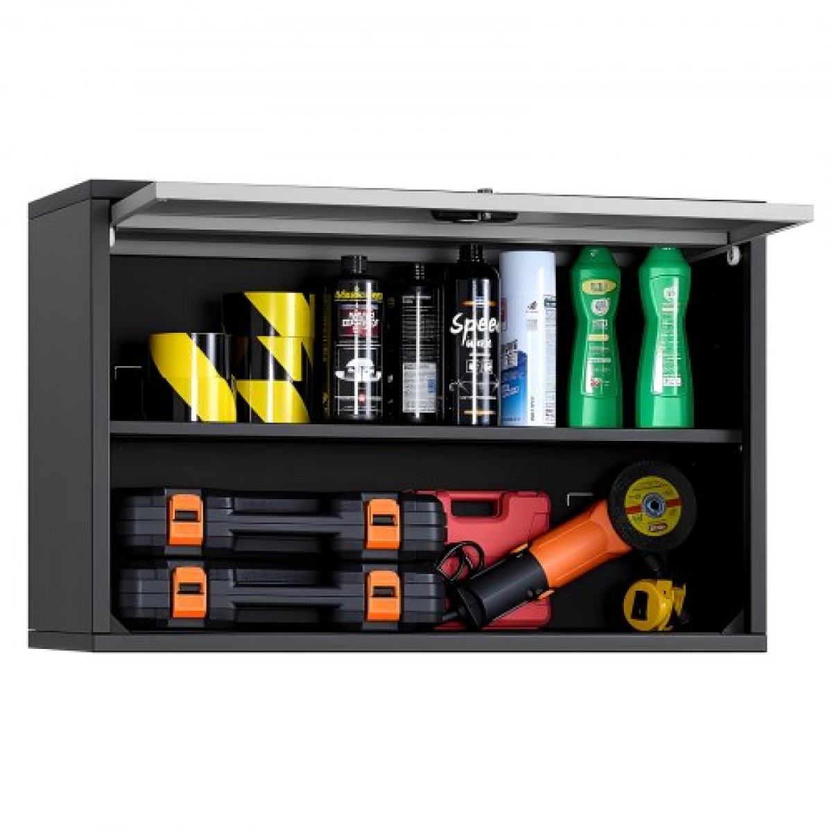 Μεταλλικό ντουλάπι τοίχου VEVOR, 77W x 30,5D x 50H cm, Πλωτό ντουλάπι εργαλείων γκαράζ με ανοδική πόρτα και ράφι, χωρητικότητα φόρτωσης 108,9 kg, Κατάλληλο για γκαράζ, υπόγειο, κουζίνα, απαιτείται συναρμολόγηση αποθήκης