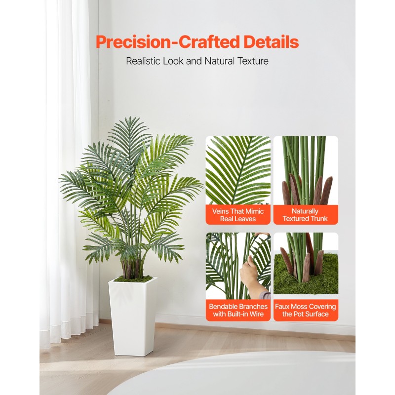 VEVOR Artificial Areca Palm 1219 mm, 2 Συσκευασία Ψεύτικος Φοίνικας Τροπικά Φυτά με Λευκή Ψηλή Ζαρντινιέρα, Φυτό από ψεύτικο δάπεδο μετάξι σε γλάστρα, Μεγάλο Δέντρο για Διακόσμηση Σαλονιού Γραφείου Σπίτι Θέρμανση, Εσωτερικός εξωτερικός χώρος