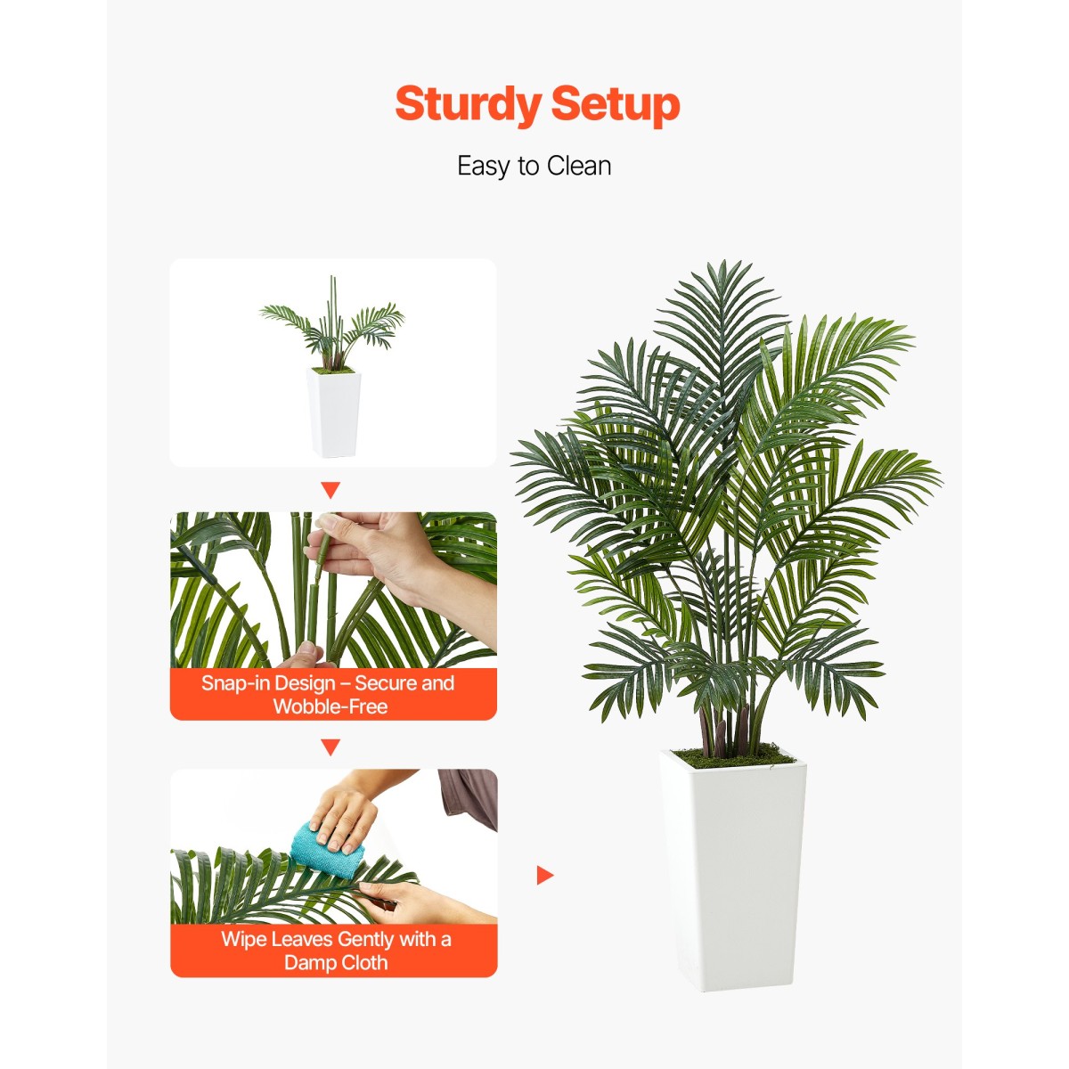 VEVOR Artificial Areca Palm 1219 mm, 2 Συσκευασία Ψεύτικος Φοίνικας Τροπικά Φυτά με Λευκή Ψηλή Ζαρντινιέρα, Φυτό από ψεύτικο δάπεδο μετάξι σε γλάστρα, Μεγάλο Δέντρο για Διακόσμηση Σαλονιού Γραφείου Σπίτι Θέρμανση, Εσωτερικός εξωτερικός χώρος