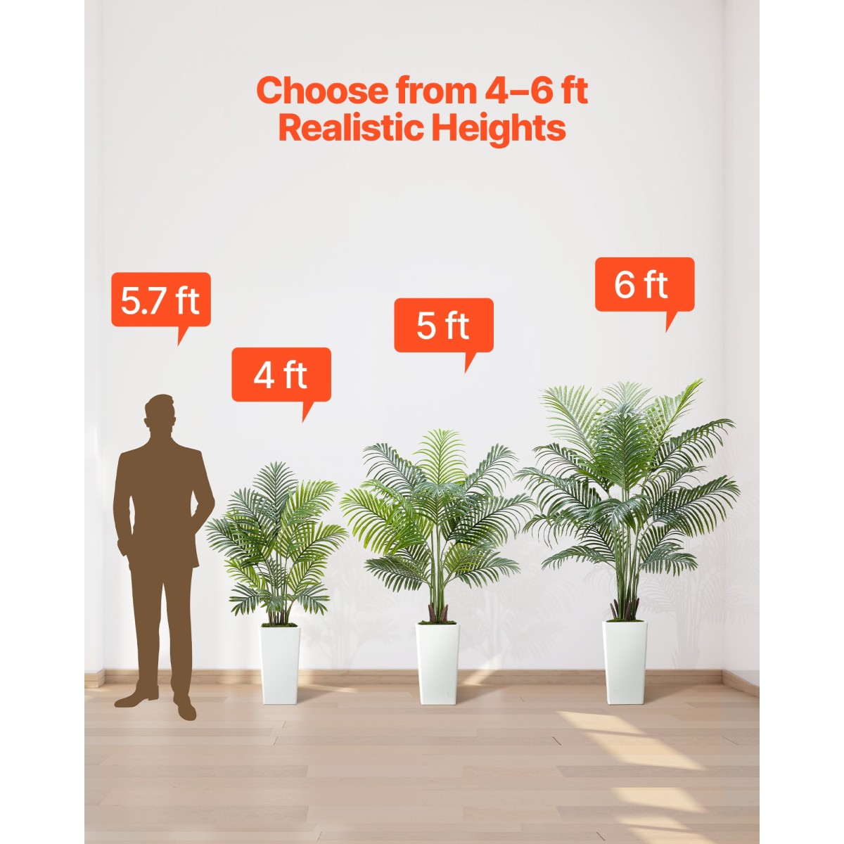 VEVOR Artificial Areca Palm 1219 mm, 2 Συσκευασία Ψεύτικος Φοίνικας Τροπικά Φυτά με Λευκή Ψηλή Ζαρντινιέρα, Φυτό από ψεύτικο δάπεδο μετάξι σε γλάστρα, Μεγάλο Δέντρο για Διακόσμηση Σαλονιού Γραφείου Σπίτι Θέρμανση, Εσωτερικός εξωτερικός χώρος