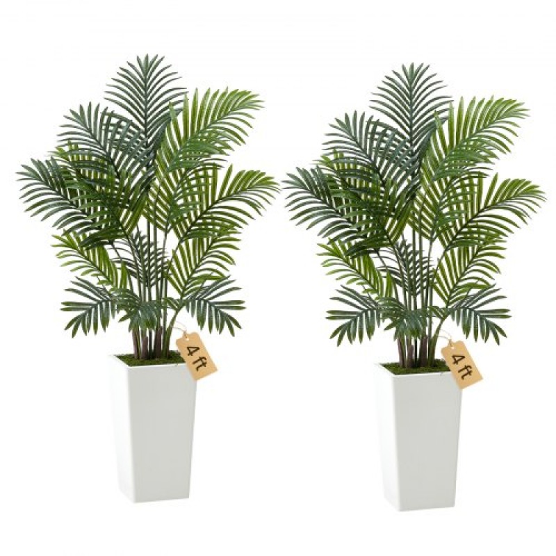 VEVOR Artificial Areca Palm 1219 mm, 2 Συσκευασία Ψεύτικος Φοίνικας Τροπικά Φυτά με Λευκή Ψηλή Ζαρντινιέρα, Φυτό από ψεύτικο δάπεδο μετάξι σε γλάστρα, Μεγάλο Δέντρο για Διακόσμηση Σαλονιού Γραφείου Σπίτι Θέρμανση, Εσωτερικός εξωτερικός χώρος