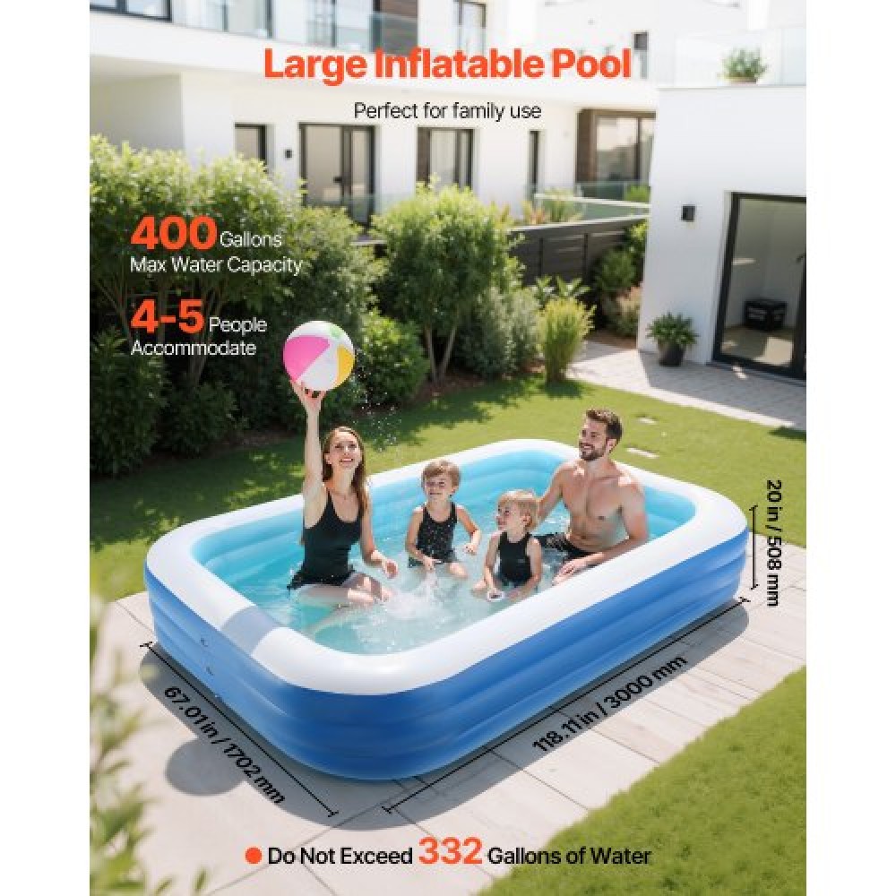 VEVOR Inflatable Pool Large Inflatable Swimming Pool for Kids, Adults, Family