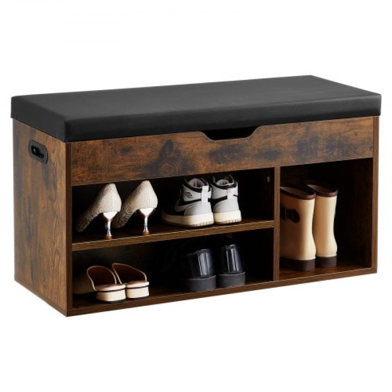 Πάγκος παπουτσιών VEVOR Entryway, 805 x 305 x 445 mm Organizer αποθήκευσης παπουτσιών με κρυφό ανελκυστήρα στο επάνω μέρος αποθήκευσης, πάγκος 300 lbs με μαξιλαράκι και 3 ντουλάπια για διάδρομο, σαλόνι, υπνοδωμάτιο, καφέ + μαύρο