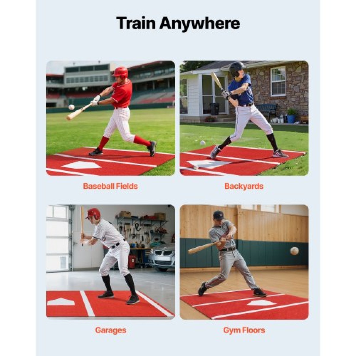 VEVOR Baseball Hitting Mat, 366x183cm Batting Cage Mat, Batters Box Turf Mats, Softball Batting Practice Equipment with Home Plate and Anti Fade Turf, Φορητό βοήθημα προπόνησης για εσωτερικούς εξωτερικούς χώρους, κόκκινο