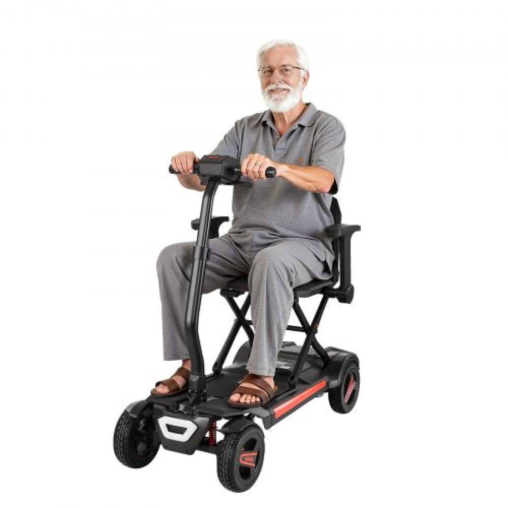 VEVOR 4-Wheel Electric Mobility Scooter για ενήλικες και ηλικιωμένους, ενσωματωμένο αναδιπλούμενο σκούτερ κινητικότητας με μεγάλη εμβέλεια 15KM, Αναπηρικό αμαξίδιο παντός εδάφους με ικανότητα αναρρίχησης 9° & μέγιστη φόρτωση 120kg