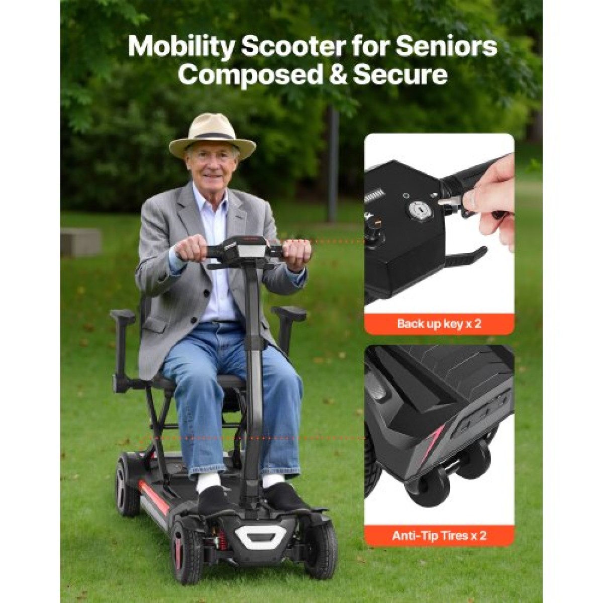 VEVOR 4-Wheel Electric Mobility Scooter για ενήλικες και ηλικιωμένους, ενσωματωμένο αναδιπλούμενο σκούτερ κινητικότητας με μεγάλη εμβέλεια 15KM, Αναπηρικό αμαξίδιο παντός εδάφους με ικανότητα αναρρίχησης 9° & μέγιστη φόρτωση 120kg