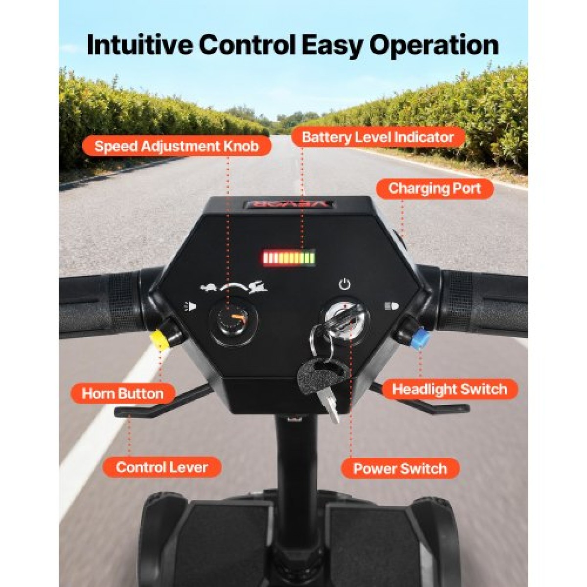 VEVOR 4-Wheel Electric Mobility Scooter για ενήλικες και ηλικιωμένους, ενσωματωμένο αναδιπλούμενο σκούτερ κινητικότητας με μεγάλη εμβέλεια 15KM, Αναπηρικό αμαξίδιο παντός εδάφους με ικανότητα αναρρίχησης 9° & μέγιστη φόρτωση 120kg